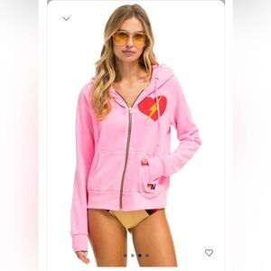 RARE Aviator Nation Bolt Heart Hoodie - Neon Pink (Unisex S)